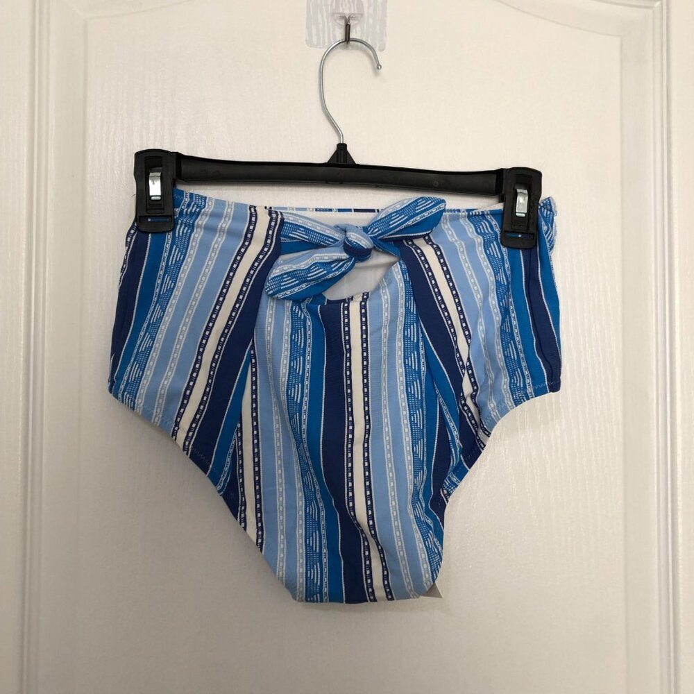 Lemlem Eshal High Waist Bikini Bottom Blue‎ Striped Swimwear Size Small Stylish